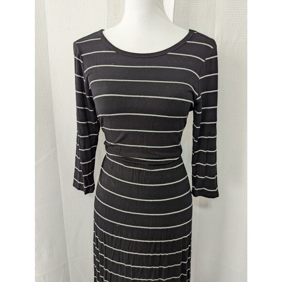 JOAN VASS! ULTRA MAXI STRETCH T-SHIRTING BLACK & GRAY STRIPED L/S DRESS! SZ M - Picture 3 of 11